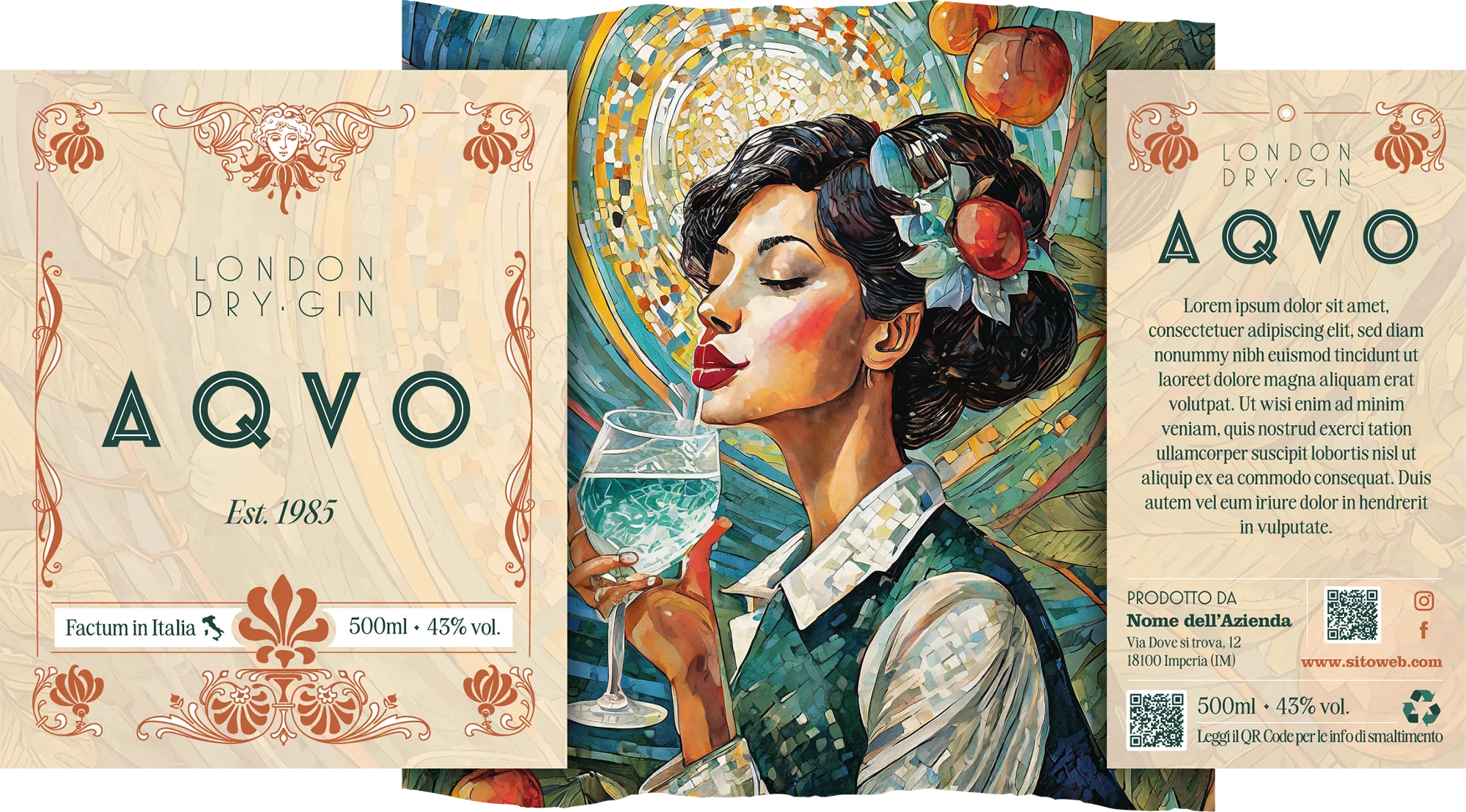 Etichetta Aqvo Gin - realizzata con vernice speciale